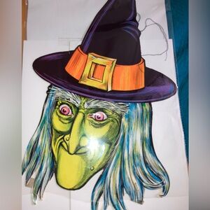 1970’s Vintage Beistle Co. Halloween Witch Die Cut Made in USA. Pink eyes!